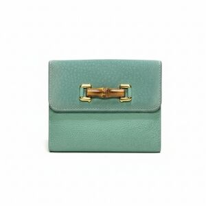 Gucci Bamboo Mint Green Compact Leather & Suede Wallet - EUC!